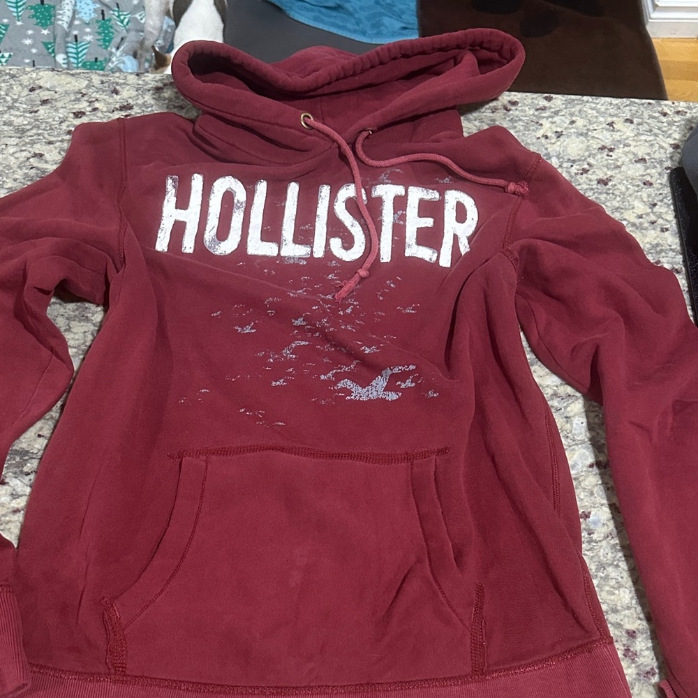 Hollister Women's Burgundy Hoodie Sweater